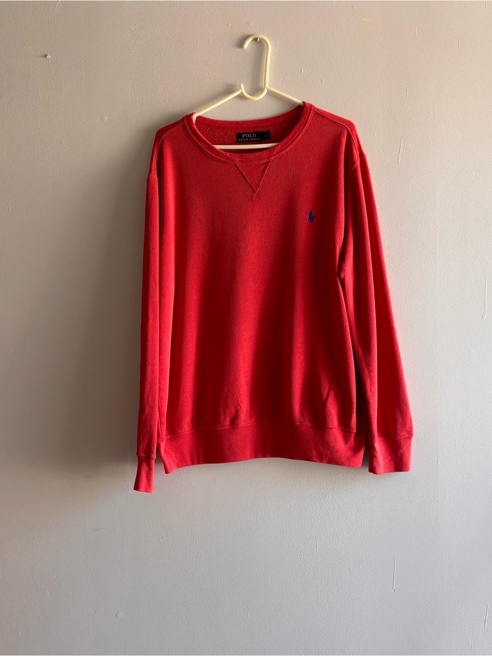 Polo Ralph Lauren Men's Bright  Red Pullover Sweater Sz L Cotton Blend Logo